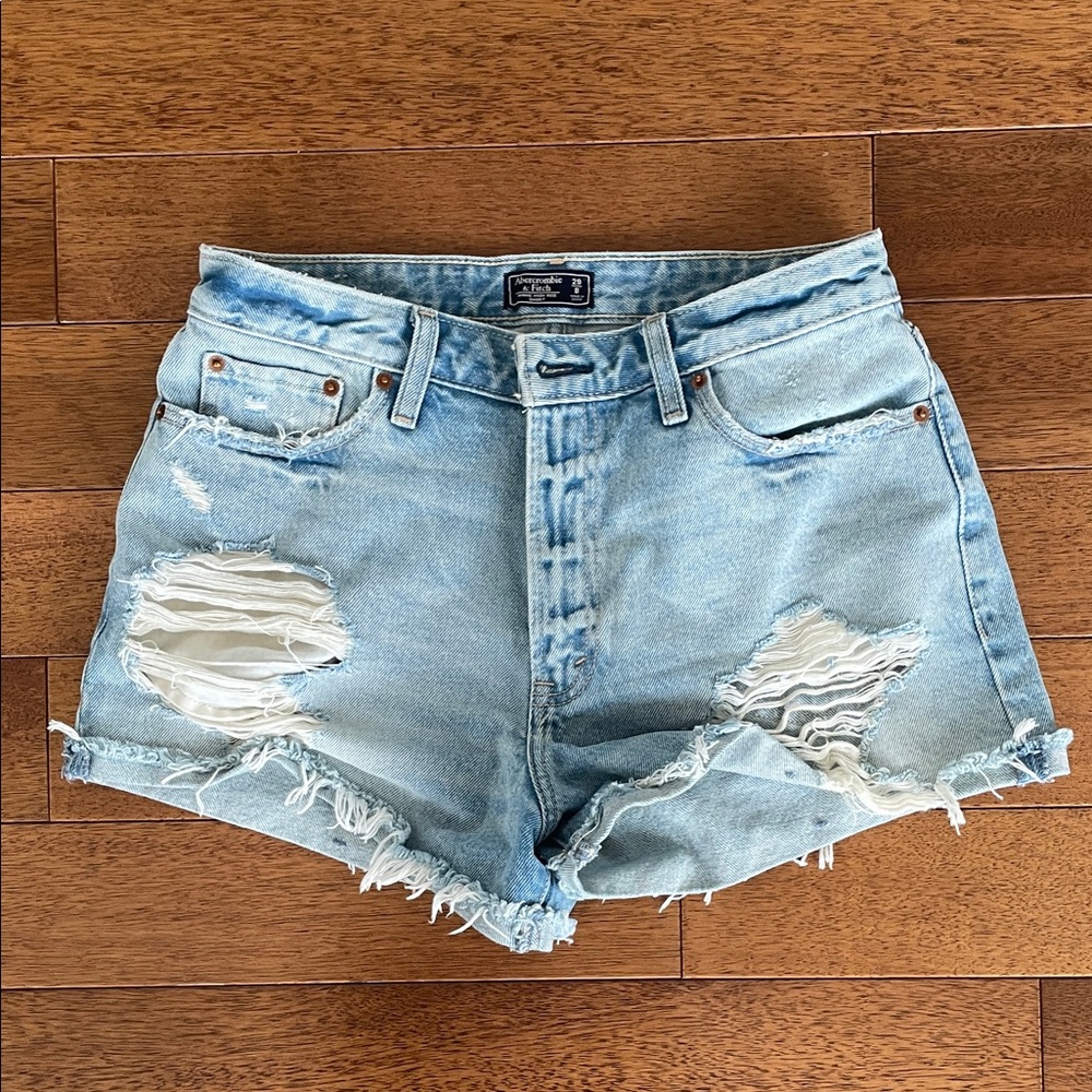 Abercrombie & Fitch Ripped Light Blue Jean Shorts